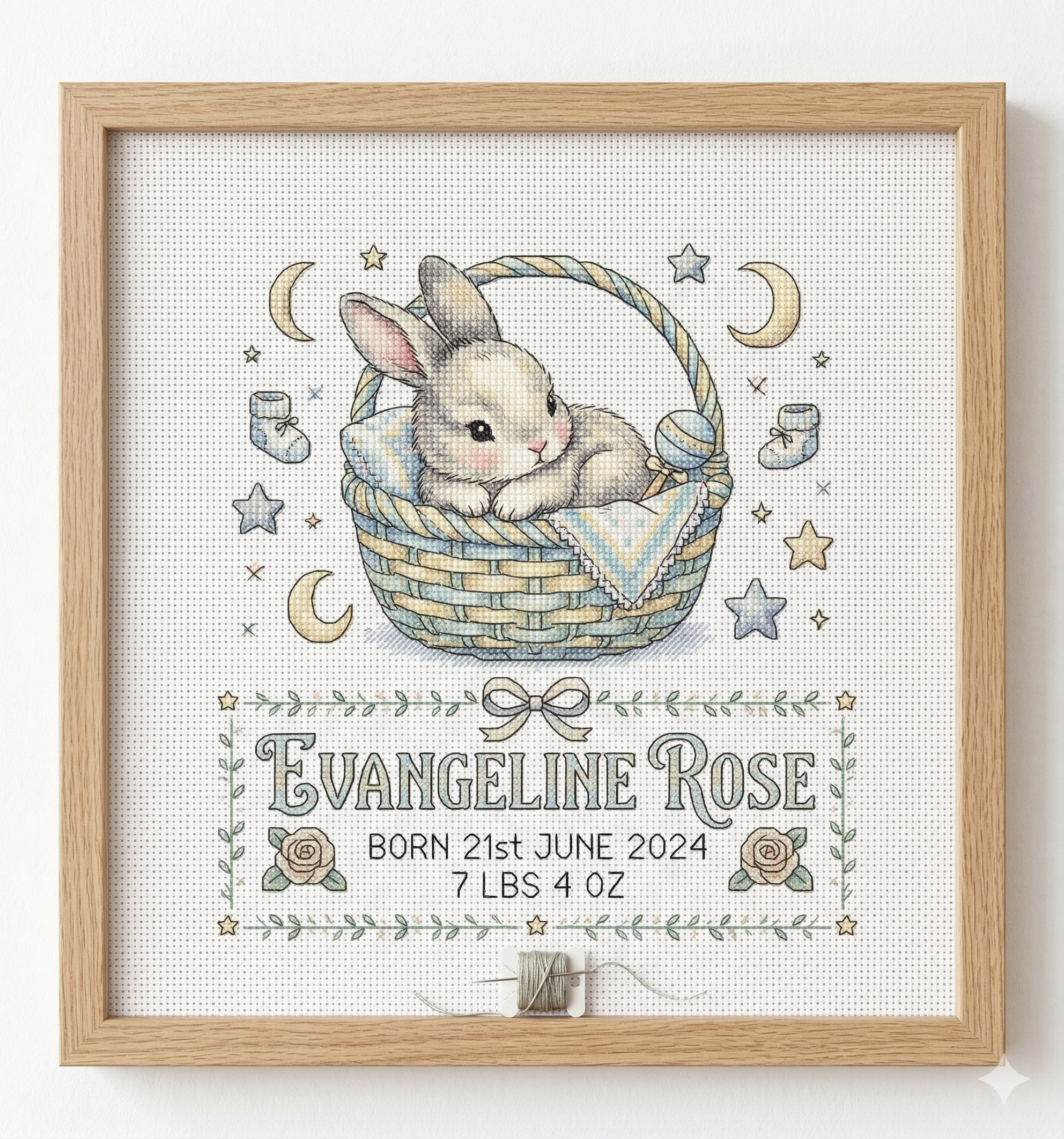 Rabbit & Baby Information Cross Stitch